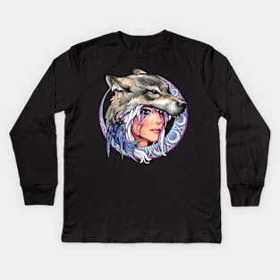 Wolf & Swallow - Art Nouveau Medallion [MOONLIGHT] Kids Long Sleeve T-Shirt